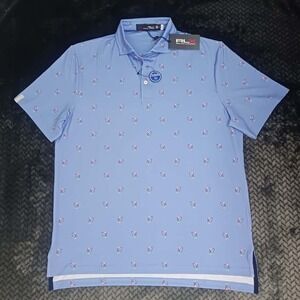 RLX Ralph Lauren Men's Golf Polo Shirt Blue Performance Flamingo Print Size M